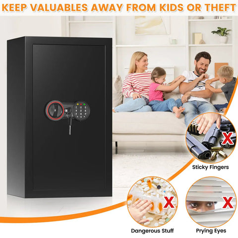 Large Home Safe Box With Heavy Duty Steel Construction, Combination Lock, Alarm System displayed near family setting