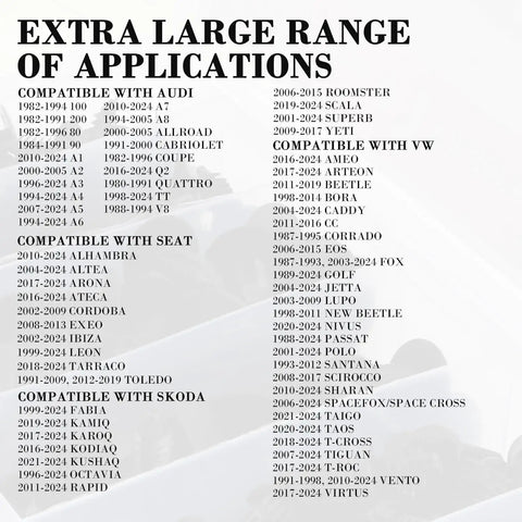 Extra large range of applications for Heavy Duty M14x1.5 Wheel Studs 5 Pack Alloy Steel Lug Bolts for Audi, VW, Seat, Skoda.