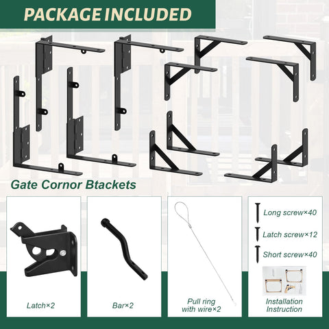 Beefy Heavy Duty Anti Sag Gate Kit With Gate Latch 120 Pound Capacity Twin Pack Triangular Steel Frame Bracket Set components