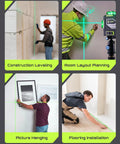 Using 3x360 Degree Green Laser Level With 3D Self-Leveling Cross Lines for wall alignment, leveling, picture hanging, flooring.