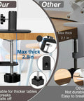 Clamp comparison showing max thickness for 12X 5 Inch Real Glass Magnifying Glass With LED Light And Stand, Long Swivel Arm Clamp Desk Lamp