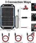 Waterproof 12W 12V Solar Battery Charger And Maintainer With UltraSmart MPPT Charge Controller For Cars Boats Marine RVs Trailers And Trickle Charging Applications showing connection ways and cable details