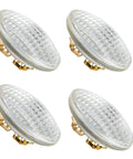 Four 6W LED PAR36 landscape light bulbs displaying their reflective surfaces, 600 lumens daylight white 6000K, ideal for various lighting setups.