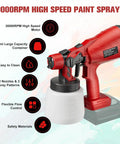 Cordless Paint Sprayer Featuring A Powerful Brushless Motor And Three Adjustable Patterns For Flawless Cabinet And Fence Finishing. A compact paint sprayer with 1000ml container.