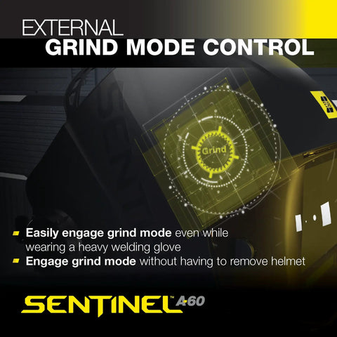 Sentinel A60 Welding Helmet With True Color ADF external grind mode display on low profile nylon shell
