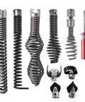 Reliable Ten Piece Drain Snake Drill Attachment And Heavy Duty Spiral Auger Cutter Set For Five Eighth Inch Pipes with steel blades and tools