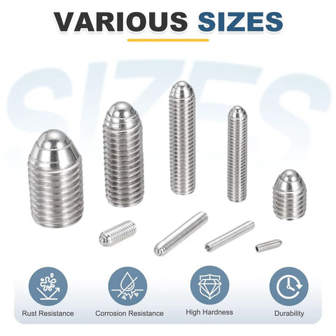 Knockout Grip Industrial Grade Ball Point Grub Screws M12x30mm 304 Stainless Steel Hex Socket Spring Plungers assorted sizes