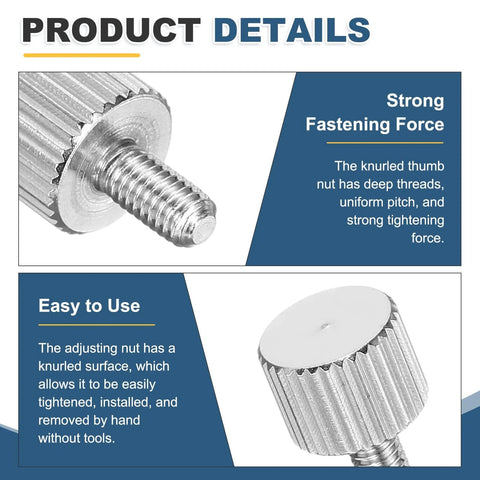 Beefy 10 Pcs M4 10mm Knurled Thumb Screws 304 Stainless Steel Flat Head Fully Threaded Thumbscrews for DIY Furniture