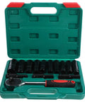 Robust 14 Pc Electric Screwdriver Impact Socket Set With Hex Bits And Extended Sockets For Heavy Duty Power Tool Repairs And Auto Mechanics That Get The Job Done Right, green case open