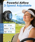 Magnetic Base Golf Cart Portable Fan, Rechargeable Battery Powered, 3 Speeds for Strong Airflow, Cool Driving Accessory