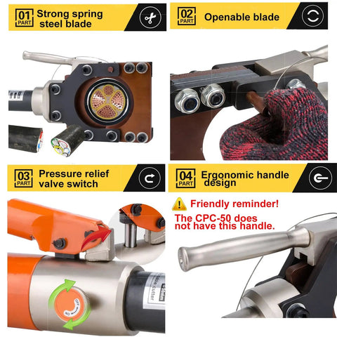 Heavy Duty Hydraulic Cable Cutter For Copper And Aluminum Up To 95mm, Handheld Electric Wire Cutting Tool For Armored Cables with spring steel blade