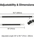 Heavy Duty Reflective Cross Ties 44 to 78 inches with panic snap, showing adjustable dimensions and swivel buckle detail