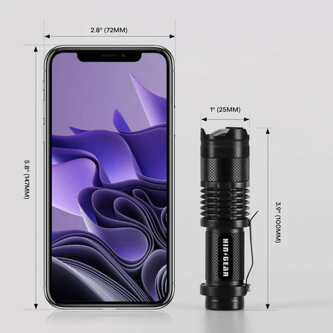 Size comparison between smartphone and Red LED Flashlight With One Mode For Night Observation Astronomy And Aviation Two Pack