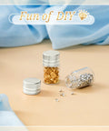Grab This Top Shelf Haul Of Clear Two Milliliter Mini Glass Vials With Heavy Duty Silver Caps For Travel Cosmetics Diy Builds And Tight Sealing Essential Oil Storage With A Killer Natural Vibe - displaying two vials with silver caps, one filled with gold embellishments.
