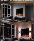 DEXULESA 2 Pack Motion Sensor Wall Light Magnetic Rechargeable Wall Sconce enhancing living room ambiance before and after.