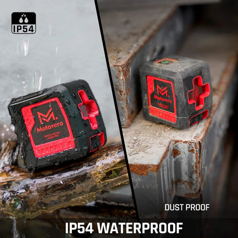 Pro Grade Self Leveling Laser Level With Green Cross Line, 100 Ft Range, Four Brightness Modes, IP54 waterproof.