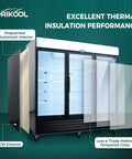 Straight Fire Commercial Display Freezer With Three Glass Doors And Seventy Cubic Feet Storage showing prepainted aluminum and low-e triple glass.