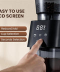 Ollygrin Electric Conical Burr Coffee Grinder With 30 Precise Grind Settings For Espresso Drip And French Press Compact Burr Mill featuring easy-to-use LCD screen.