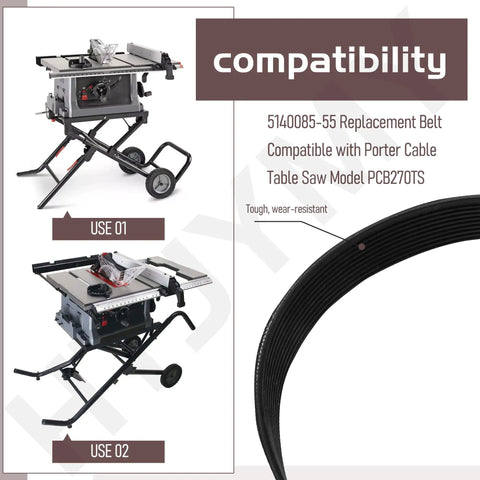 Replacement Table Saw Drive Belt 6.8 Inch By 0.6 Inch Compatible With PCB270TS Saws Heavy Duty Rubber