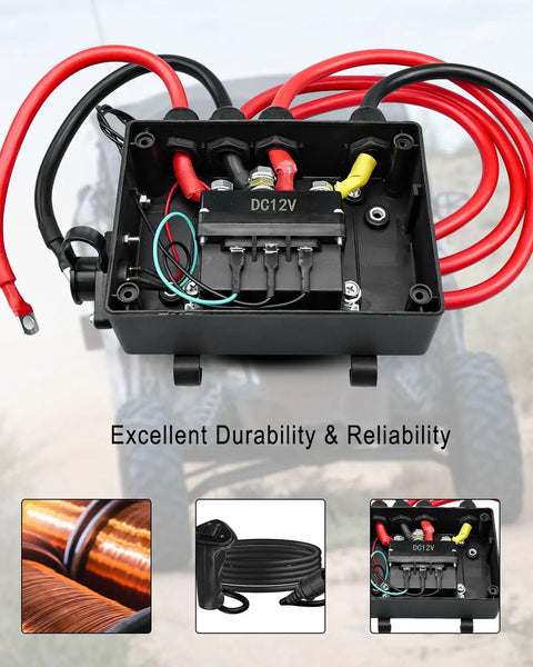 Upgraded Pre Wired Winch Control Box 12V 500A Relay Contactor Switch featuring durable wiring and connectors for easy installation.