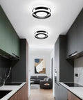 Two Ring Modern LED Ceiling Light Fixture In Black Finish, Creative Dual Ring Design, installed in contemporary kitchen setting