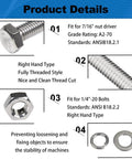Do It Yourself 1/4-20 Hex Bolts Kit With 15 Two Inch Bolts, 15 Hex Nuts, 15 Flat Washers, And 15 Spring Washers For Quick Repairs And DIY Projects For Home And Workshop Use Or Quick Fixes, 1/4-20 bolt, nut, washer set