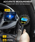 Digital Tire Inflator With Pressure Gauge Pro Grade Heavy Duty Air Compressor Kit 200 PSI in use, showing 36 PSI on display.