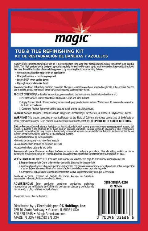 Back view of packaging for Spray On Tub And Tile Refinishing Kit For Sinks And Tiles, Bright White Finish, 12 Oz Pack Of 2.