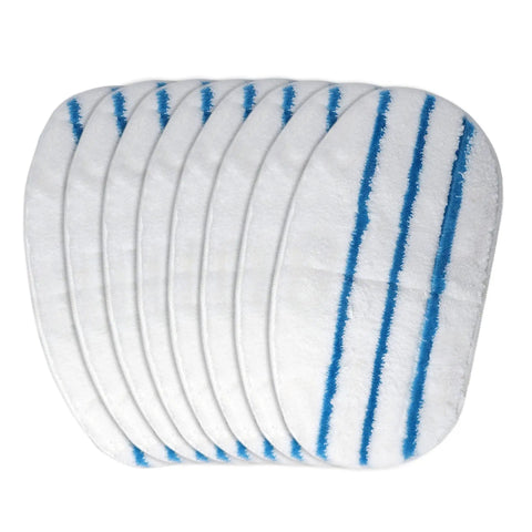 8 pack steam mop pads for ThermaPro 10-in-1, white microfiber with blue stripes, full surface Velcro backing