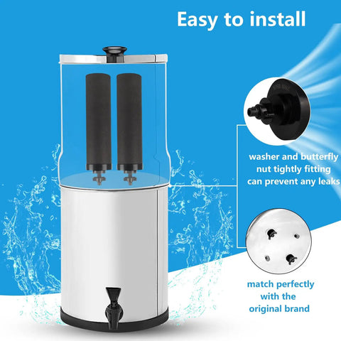 Silver Infused Water Filter Replacement For Berkey BB9-2 Black Carbon Block System Compatible With Gravity Countertop Purification Elements Pack Of 4 High Precision Filtration Removes Chlorine Up To Ninety-Nine Percent in open water filter setup showing components