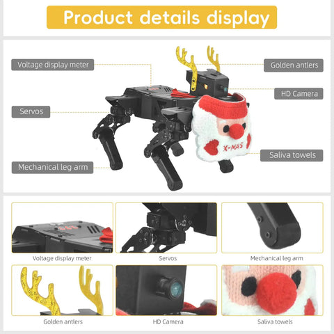 Dope Robotic Dog Kit for Teens and Adults Voice and App Control Programmable Open Source Coding STEM DIY Project ESP32 Bionic Quadroped With 12 DOF Servos and 1 DOF Camera Realistic Movements and Easy Learning, black quadruped robot with camera and antlers