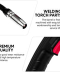 Must Have Gas Electric Welder Torch Parts With Copper Stinger, sleek welding torch handle and barrel for MIG work.