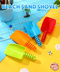 15 Pack 8 Inch Colorful Beach Sand Shovels for Kids Bulk Set displayed on beach-themed background