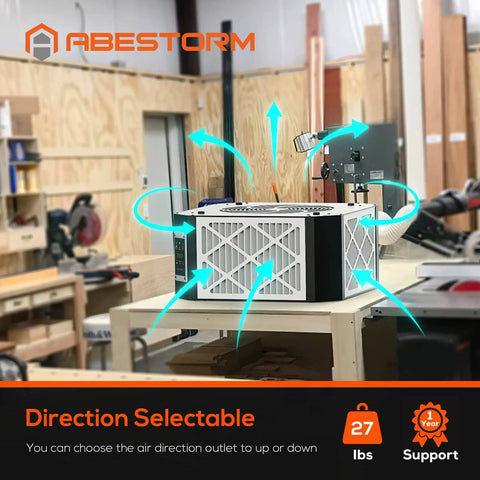 Air Filtration System For Woodworking With Built In Ionizer And 1350 CFM Hanging Dust Collector, Heavy Duty Vortex Fan, in workshop