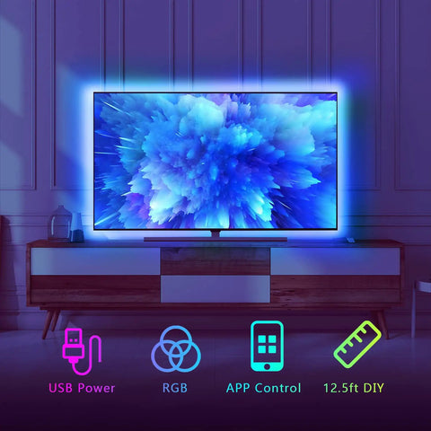 8.2ft USB RGB LED TV Backlight Strip For 32 To 40 Inch TVs With Remote Built In Mic Music Sync Bluetooth App Control