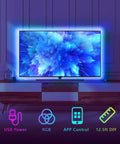 12.5ft RGB LED Backlight Strip for 40 to 55 inch TVs, Bluetooth App Control with music sync, TV with glowing background
