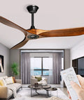 52 Inch Wood Ceiling Fan With Remote Control Three Reversible Solid Mahogany Blades Six Speed Quiet DC Motor for Living Room
