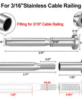 Specifications for Low Profile Invisible Cable Railing Kit For 3/16 Inch Cables With T316 Stainless Receivers And Swage Stud Ends