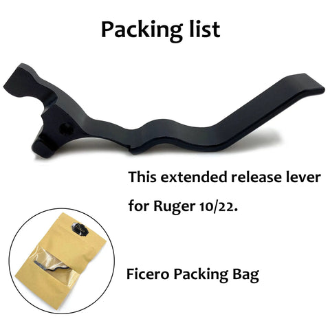Extended Mag Release Lever For Ruger 10/22 In Black Anodized Aluminum, shown with packaging bag
