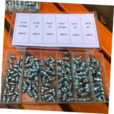 All-In-One 260Pc Hydraulic Grease Fitting Replacement Kit For Cars, Trucks, ATVs, And Motorcycles, iron fittings in case