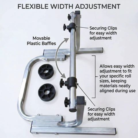 Rock Solid Bubble Wrap Dispenser Stand With Adjustable Plastic Baffles And Heavy Duty Steel Frame for flexible width adjustment.