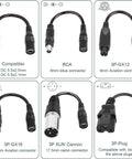 Universal 42V 2A 7-In-1 Charger For 36V Li-Ion Scooters And E-Bikes With Multiple Plug Heads and connectors shown