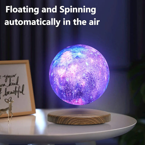 Floating Moon Lamp With 18 Colors, 5.9 Inch Magnetic Levitation Night Light That Spins In Air on wooden base