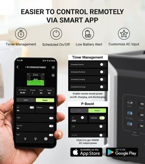 Man using smartphone app to manage Badass High Capacity Portable Power Station Delivering Lightning Fast Solar Recharge And Reliable Juiced Backup For Home Outages Extended Weekend Getaways.