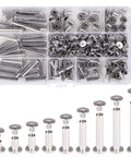 Premium Grade 90 Piece 304 Stainless Steel Chicago Binding Screw Kit With Phillips Cross Heads Across Nine Sizes for DIY projects in clear organizer.