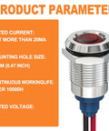 Low Power Red LED Indicator Light for Panel Mount Energy Saving 12V 24V 110V AC and DC 20mA Flush Mount Panel Light specifications