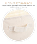 Beige Linen Cotton Seven Grid Folding Clothes Organizer Box Durable Closet Storage Bin For Tidy Wardrobe Vibes close-up view showing handle.