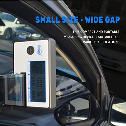 Pro-Grade Portable Car Window Tint Meter For VLT UVR IRR Readings With Instant Calibration And Data Lock All-In-One Tool in use