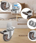 WEIBIDA 3-inch side-mount caster wheels, set of 4 with brakes; 360° swivel, double ball bearings.