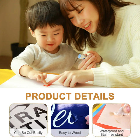 Mother and child using Light Blue Adhesive Vinyl Sheets Bundle 10 Pcs 12 By 12 Self Adhesive Matte Metallic Vinyl for crafting.